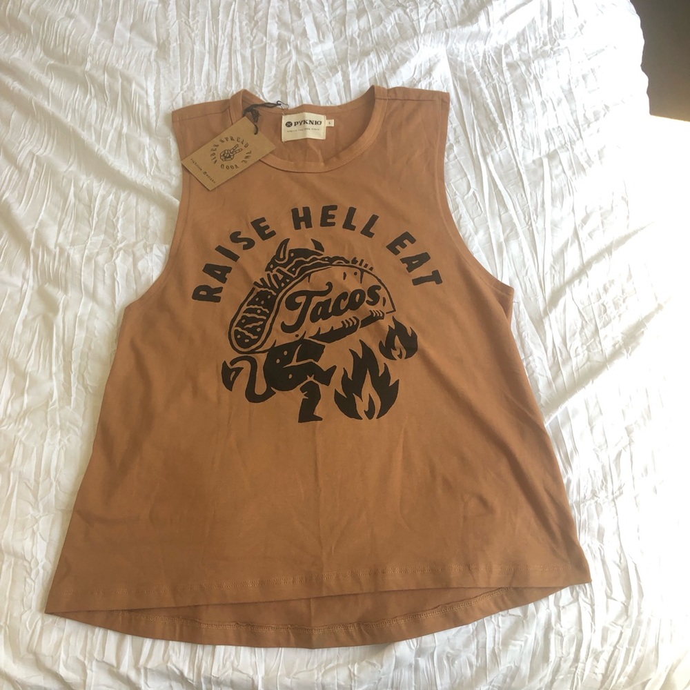 NWT PYKNIC RAISE HELL EAT TACOS MUSCLE TEE SZ LARGE